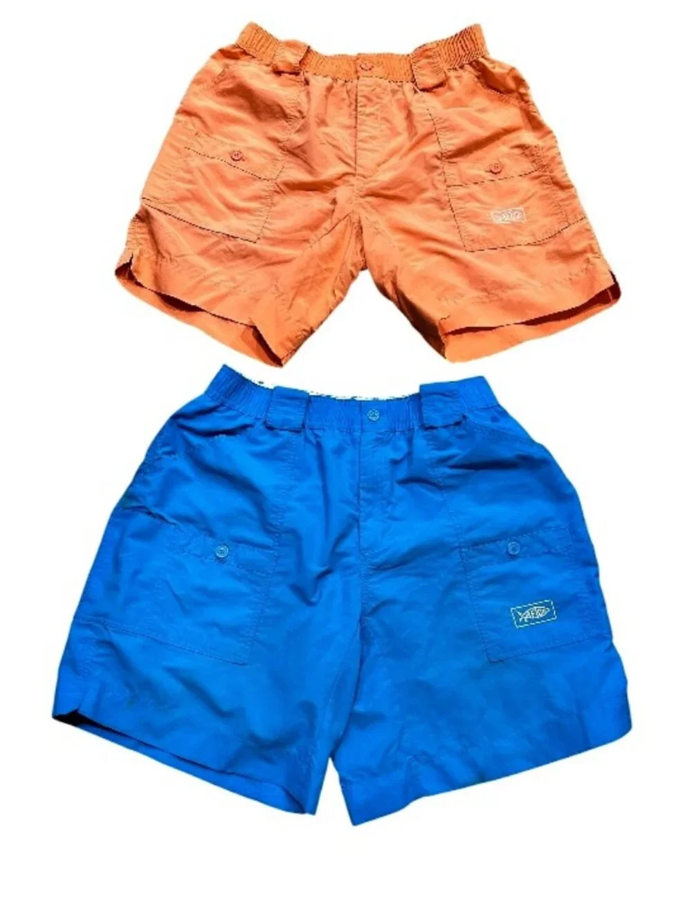 Lot AFTCO Fishing Shorts Long 34 Blue Orange Sherbet Nylon Cargo Outdoor Utility